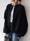 Solid Color O-neck Lantern Sleeve Plus Size Thin Coat with Button - Black