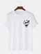 Mens 100% Cotton Cartoon Panda Print O-Neck Casual Short Sleeve T-Shirts - White