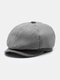 Men Cotton Woolen Cloth Solid Herringbone Striped Pattern British Newsboy Hat Octagonal Hat Beret Flat Cap - #04 Gray