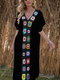 Women Weave Flower V-Neck Thin Sun Protection Cover Up Beach Maxi Dress - Black