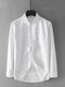 Men Cotton Solid Breathable Chest Pocket Loose Casual Long Sleeve Shirt - White