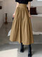 High Waist Solid Invisible Zip Loose Swing Skirt - Khaki