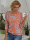 Leaf Print Long Sleeves O-neck Casual Sweatshirt - Orange