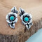 Vintage Rose Flower Leaf Silver Plated Earrings Bohemian Turquoise Pendant Earrings - Antique Silver