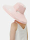 Women Cotton Polka Dot Printing Solid Color Oversized Brim Sun Protection Bucket Hat - Pink