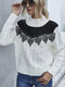 Lace Patchwork Long Sleeve Half-collar Sweater For Women - White