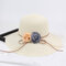Women Summer Solid Color Foldable Beach Straw Hat Outdoor Sunshade Fisherman Hat - White