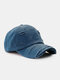 Unisex Cotton Distressed Ripped Hole Solid Color Trendy All-match Adjustable Outdoor Sunshade Peaked Caps Baseball Caps - Blue