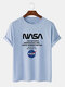 Plus Size Mens NASA Graphic Print 100% Cotton Fashion Short Sleeve T-Shirts - Blue