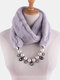 Vintage Artificial Pearl Flower Oval Beads Beaded Pendant Patchwork Solid Plush Alloy Scarf Necklace - Light Gray