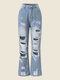 Mezclilla desgastada de talle alto y pierna recta rasgada Jeans - azul