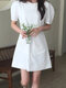 Contrast A-line Short Sleeve Crew Neck Casual Dress - White