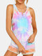 Sleeveless Tie-dyed Print Casual Suit For Women - White