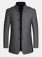 Mens Solid Color Single Breasted Stand Collar Thick Casual Woolen Overcoats - Dark Gray
