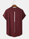 Mens Line Slogan Back Print Curved Hem Short Sleeve T-Shirts - Wine Red