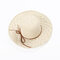 Woman Solid Color Large Edge Cap Travel Shade Straw Hat With Fine Needle Leather Rope  - White