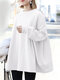 महिला सॉलिड क्रू नेक ड्रॉप शोल्डर लूज़ स्वेटर स्वेटशर्ट - सफेद