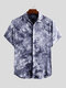 Mens Tie Dye Soft Breathable Ethnic Loose Short Sleeve Shirt - Dark Grey