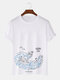 Mens Surfing Animal Print Cotton Short Sleeve T-Shirts - White