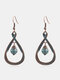 Vintage Distressed Cross Drop-shaped Inlaid Agate Turquoise Zinc Alloy Earrings - #03