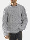 Mens Plain Pure Color Cable Knit Crew Neck Casual Pullover Sweaters - Gray