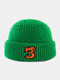 Unisex Acrylic Knitted Solid Color Cartoon Number Embroidery Warmth Brimless Beanie Landlord Cap Skull Cap - Green