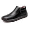Men Vintage Zipped Warm Plush Lining Leather Ankle Boots - Black