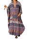 Ethnic Print Batting Sleeve Loose Vintage Maxi Dress For Women - Purple