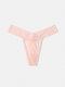 Plus Size Women Lace Bowknot Solid Color Sexy Low Waist Thongs Panty - Apricot