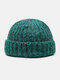 Unisex Mixed Color Knitted Solid Curled Dome All-match Warmth Brimless Beanie Landlord Cap Skull Cap - Cyan Blue