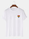 Mens 100% Cotton Colorful Heart Embroidery Short Sleeve T-Shirt - White
