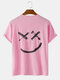 Mens Slogan Grimace Back Print Loose Cotton Short Sleeve T-Shirts - Pink