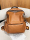 Women Vintage Faux Leather Large Capacity Backpack Travel Bag - Brown
