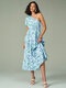 الأزهار طباعة One فستان ماكسي حافة الخس الكتف - أزرق