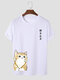 Mens Cartoon Cat Japanese Print Crew Neck Short Sleeve T-Shirts - White