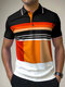 Mens Geometric Color Block Patchwork Casual Short Sleeves Golf Shirts - Orange Red