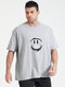 Plus Size 100% Cotton Smile Face Graphic Fashion Short Sleeve T-Shirts - Gray