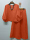 Damen-Hose mit einfarbigen Laternenärmeln, legere Kombination - Orange