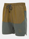 Mens Reflective Contrast Patchwork Running Sport Drawstring Shorts - Army Green
