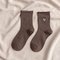 Curling Tube Socks Ladies Cartoon Embroidery Cat Stockings Cotton Solid Color Sports Socks - Coffee.