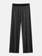 Men Thin Loose Stretch Cotton Pajama Pants Soft Casual Simple Plain Loungewear - Black