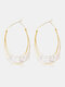Trendy Pearl Pendant Earrings Temperament Multi-layer Metal Circle Earrings - Gold