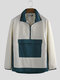 Mens Fleece Warm Pockets Patchwork Fashion Casual Zipper Collar Sweatshirts - Beige