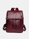 Women Artificial Leather Vintage Large Capacity Backpack Brief Durable Casual Rubbing Color Bag - Red