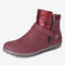 LOSTISY Forro quente com costura antiderrapante zíper casual bota de inverno plana - Vermelho