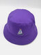 Unisex Cotton Solid Sailboat Pattern Embroidered Casual Sunshade Bucket Hat - Purple