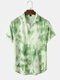 Mens Green Tie Dye Short Sleeve Curved Hem Street Shirt - Green