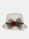 Women Cotton Dot Pattern Flower Net Yarn Bowknot Decoration Sunshade Breathable Bucket Hat - Khaki