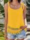 Camisola feminina com patchwork de renda e alças de amarrar - Amarelo