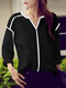 Lässige Bluse mit V-Ausschnitt und langen Ärmeln in Kontrastfarbe für Damen - Schwarz